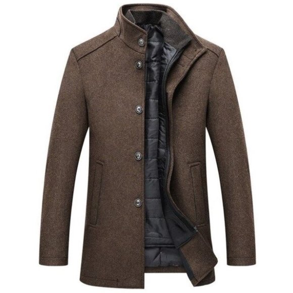 West Louis Small Men Coat Wool Blend Button Closure Brown Vest Insert New $274